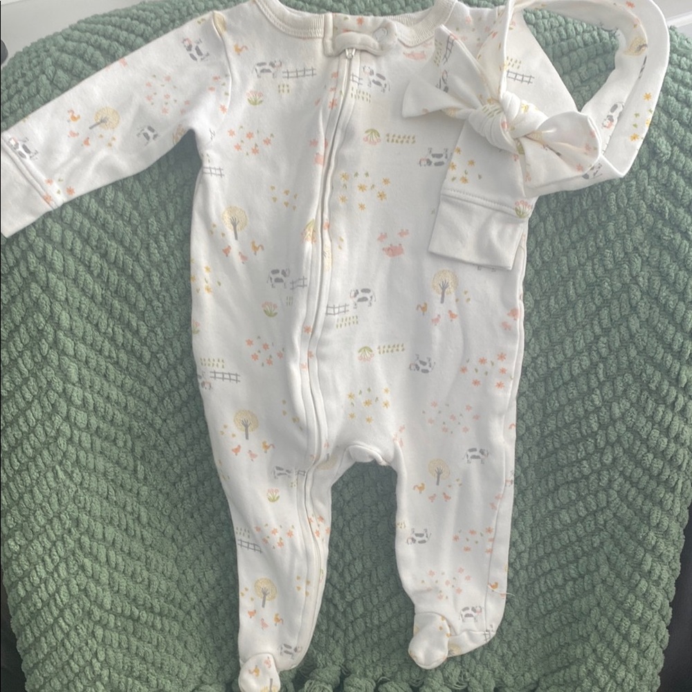 Beau Belle Sleeper with Headband 3-6 Months GUC Pima Cotton